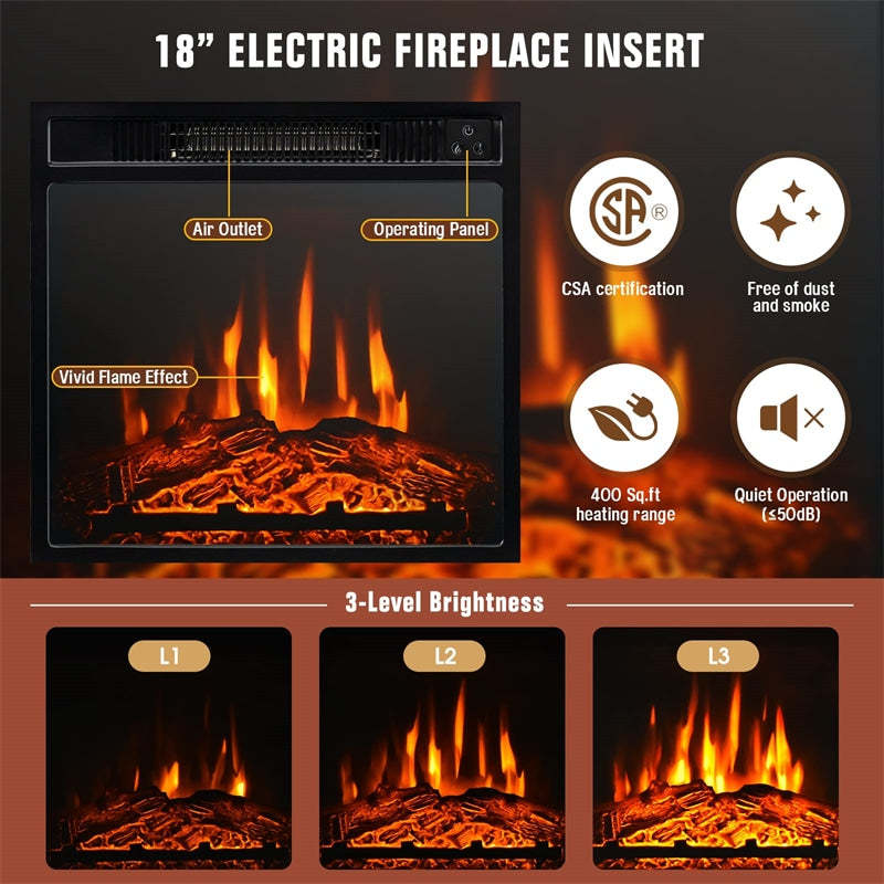 45" Corner Fireplace TV Stand Entertainment Center for TVs up to 50" with 18" Electric Fireplace & Adjustable Shelves