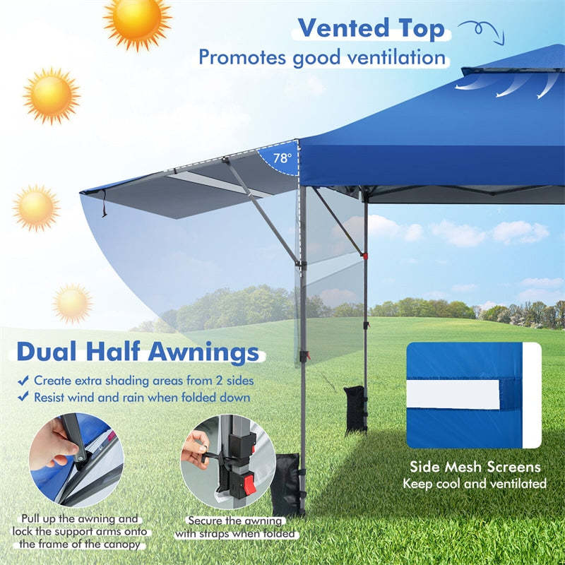 10'x17.6' Pop-up Canopy Tent with Adjustable Dual Awnings & Wheeled Bag, 2-Tier Outdoor Instant Canopy Tent, Easy Setup for Patio Market Picnic