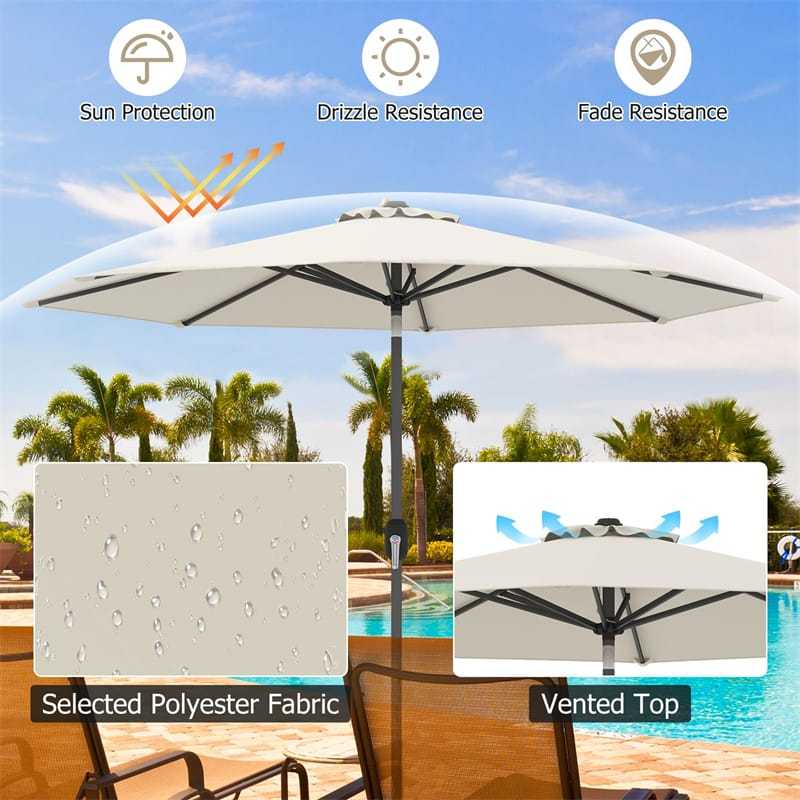 9FT Patio Umbrella Auto Tilt Market Umbrella with Crank & 8 Sturdy Steel Ribs, Outdoor Table Umbrella for Garden Yard Beach Deck