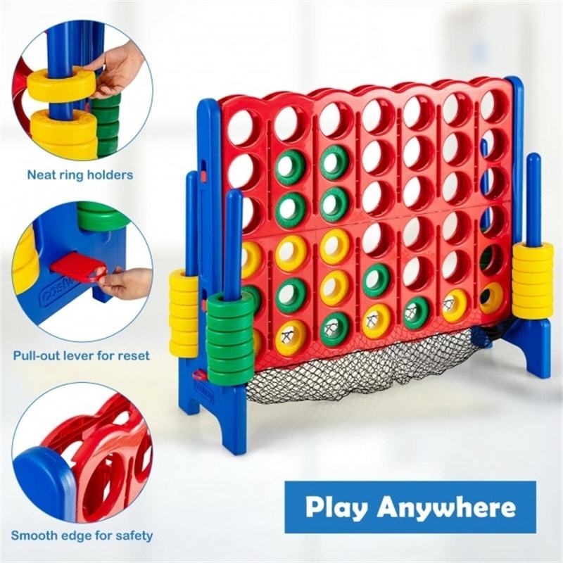 Giant 4-to-Score Game Set, Jumbo 4-in-A-Row Game Set with 42 Rings, Quick-Release Lever, Mesh Storage Net, 3.5FT Tall Connect Game for Kids & Adults