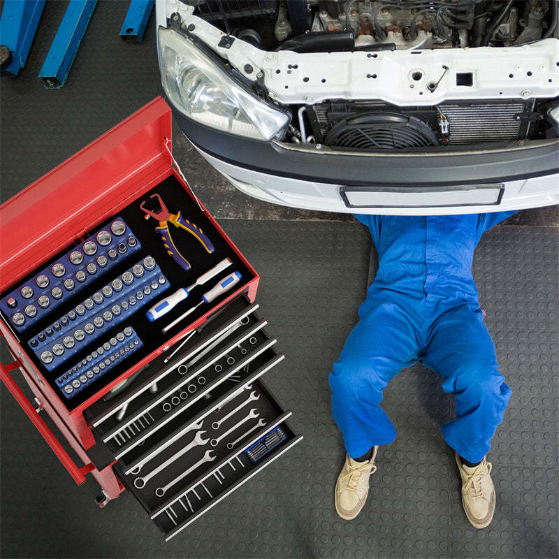 6-Drawer Rolling Tool Chest, 3-in-1 Tool Storage Cabinet with Auto-Lock System, Lockable Wheels & Detachable Top Box for Garage/Workshop