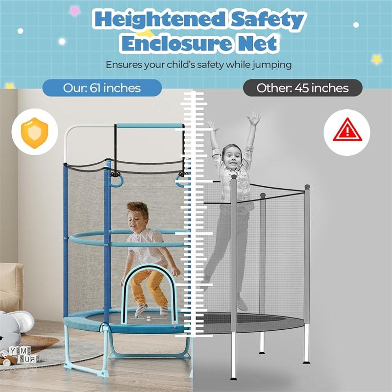 5FT Kids Trampoline, ASTM Approved 3-in-1 Toddler Trampoline with Safety Enclosure, Adjustable Horizontal Bar & Swing Rings for Indoor Outdoor