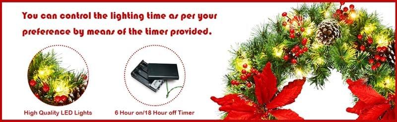 Pre-lit Snow Flocked Christmas Wreath with 50 LED Lights