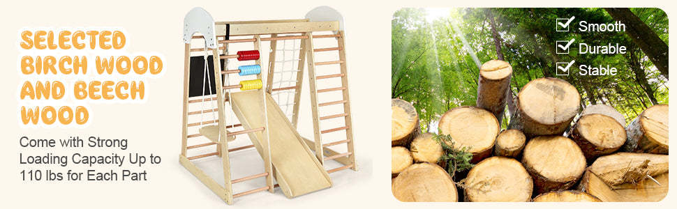Kids Indoor Playground Jungle Gym 8-in-1 Wooden Toddler Climbing Toys with Slides