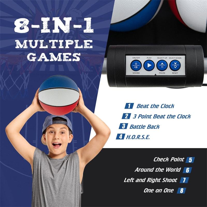Folding Basketball Arcade Game, Dual Shot Basketball Hoop with 8 Game Modes, 4 Balls, LCD Scoreboard, Air Pump, Indoor Game for Kids & Adults