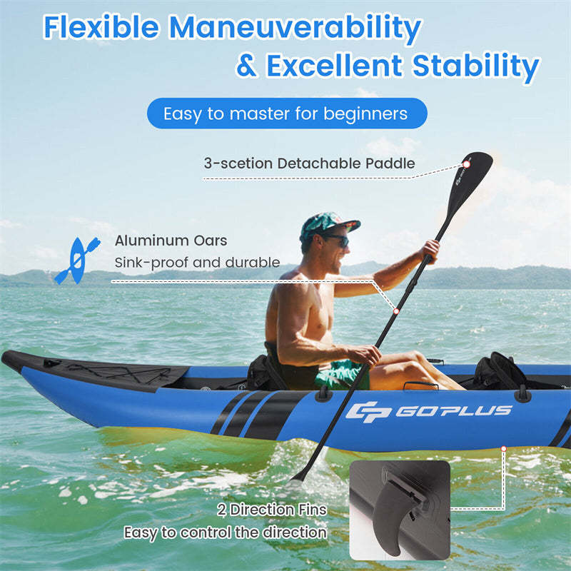 2-Person Inflatable Kayak Set EVA Padded Seat Portable Touring Kayaks with 2 Aluminium Oars, 2 Fins & Hand Pump