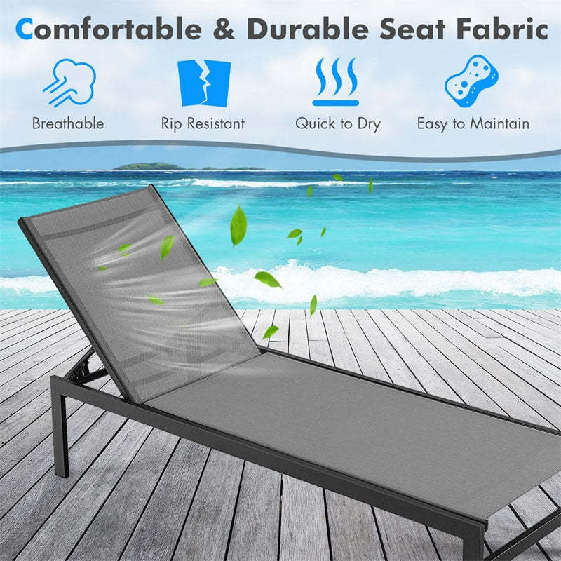 Aluminium Outdoor Chaise Lounge with 6-Position Adjustable Backrest,  Patio Lounge Chair Sun Lounger for Poolside, Backyard, Deck