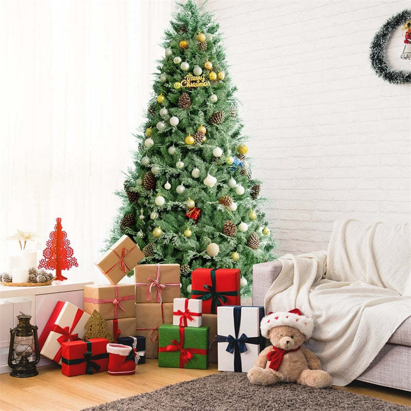 8ft Snow Flocked Christmas Tree Hinged Artificial Xmas Tree with 1651 Branch Tips