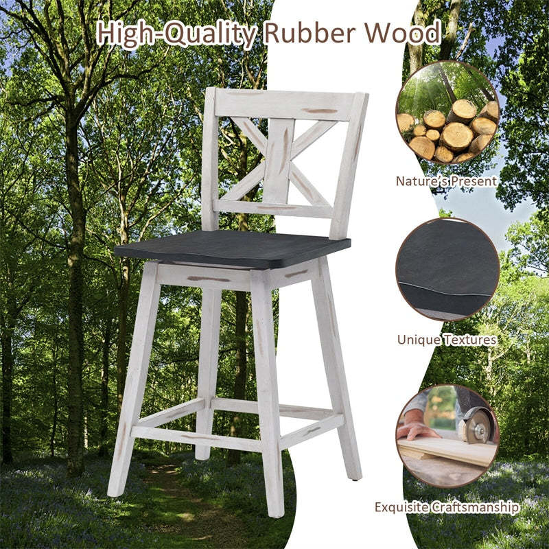 Wooden Swivel Counter Height Bar Stools Set of 2 with Non-Slip Foot Pads