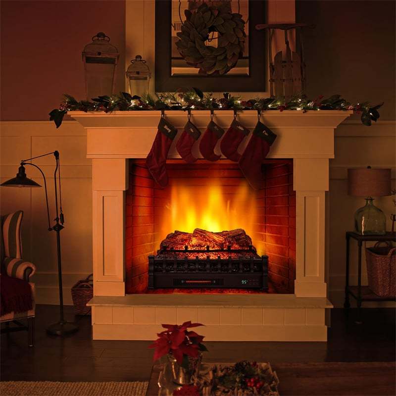 26” Infrared Quartz Electric Fireplace Log Heater 1500W Fireplace Insert with Realistic Pinewood Ember Bed, Remote Control & Overheat Protection
