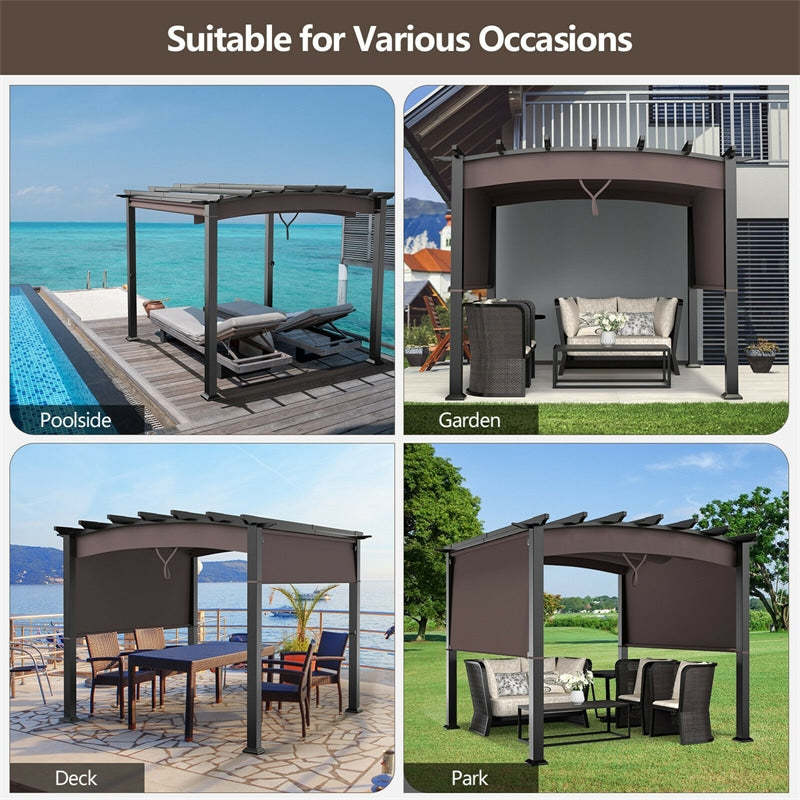 10' x 10' Outdoor Retractable Pergola Gazebo with Sliding Sun Shade Canopy