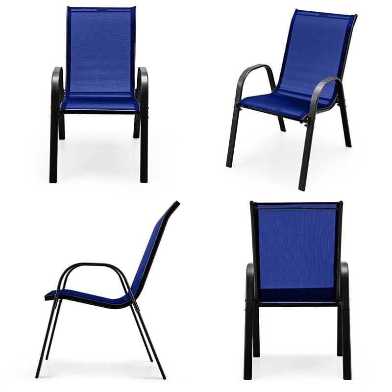 4-Pack Stackable Patio Dining Chairs, Heavy Duty Steel Frame All-Weather Outdoor Chairs with Armrests 330LBS Capacity for Poolside Deck Backyard