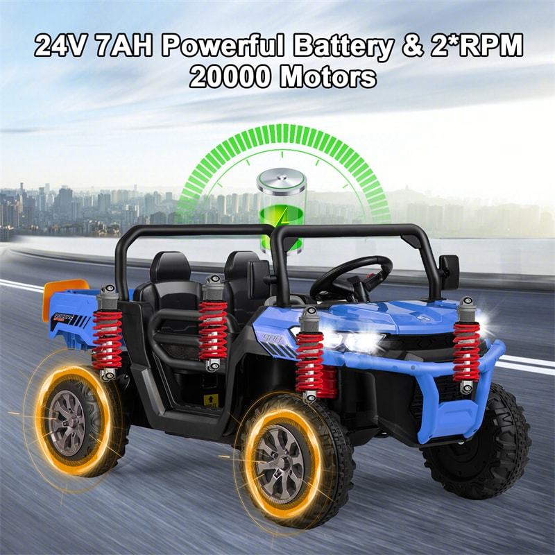 24V 2-Seater Ride-On Dump Truck, Kids Electric UTV with Dump Bed, Shovel, Remote Control & Dual Motors, Battery Powered Ride-On Car for Child