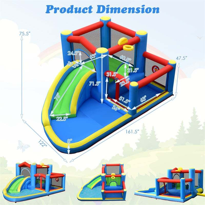Inflatable Water Slide Mighty Bouncy House Jumper Water Park with Slide, Target Balls, Splash/Ball Pool for Kids Indoor Outdoor Party Family Fun