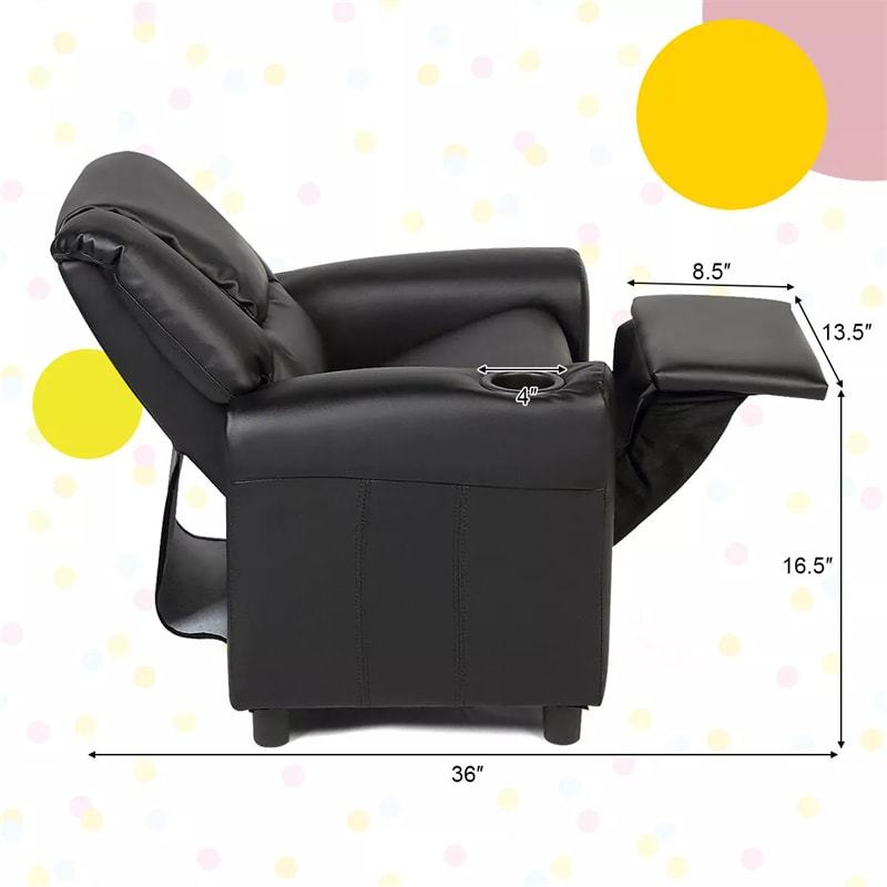 Kids Recliner Chair with Cup Holder, Armrests & Retractable Footrest, Children PU Leather Sofa Armchair, Ergonomic Toddler Room Furniture