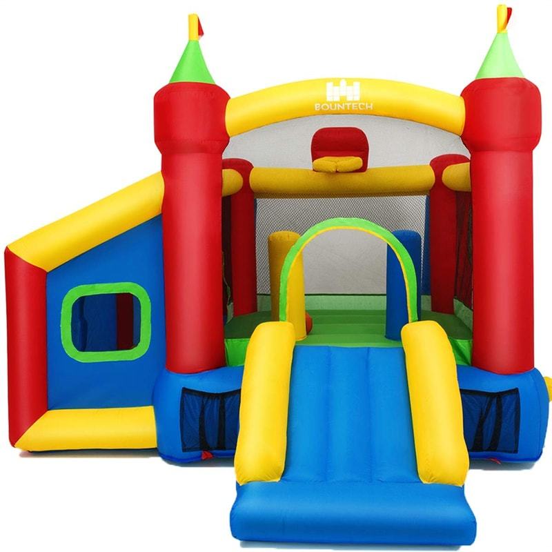 Inflatable Bounce House, 7-in-1 Kids Jumping Bouncy Castle with Slide, Basketball & Football Field, 100 Ocean Balls for Backyard Party Gifts