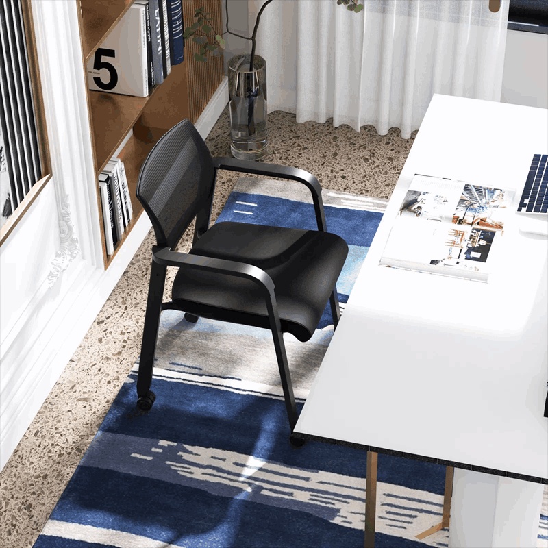4-Pack Stackable Office Guest Chairs with PU Wheels, Mesh Back & Armrests, Rolling Reception Chairs for Waiting Room, Conference Room, School, Lobby