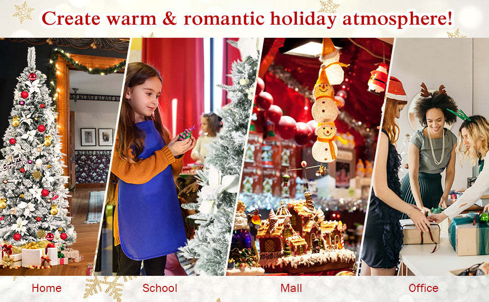 7ft Snow Flocked Pencil Artificial Christmas Tree Holiday Decoration