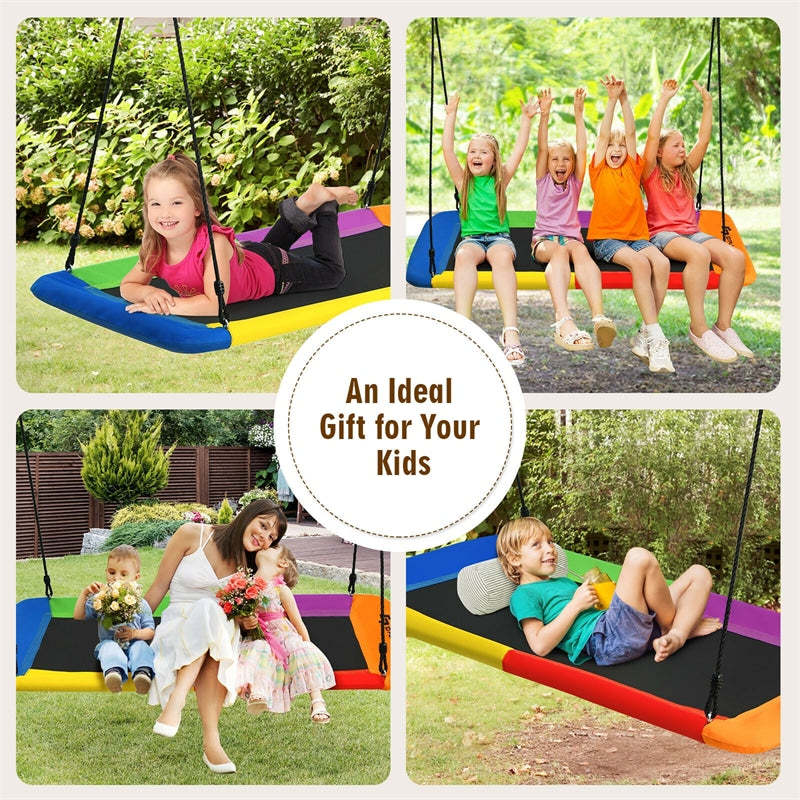Giant 60" Platform Tree Swing with 2 Hanging Straps for Kids & Adults, Steel Frame Rectangle Saucer Swing for Indoor Outdoor Backyard