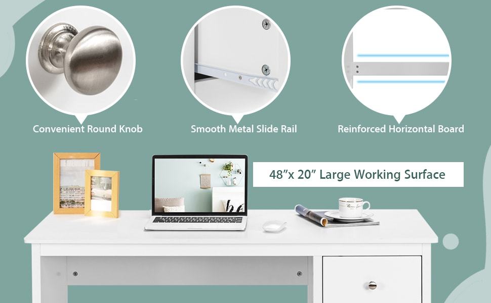 Modern Home Office Computer Desk Writing Study Desk with 3 Drawers & Large Desktop