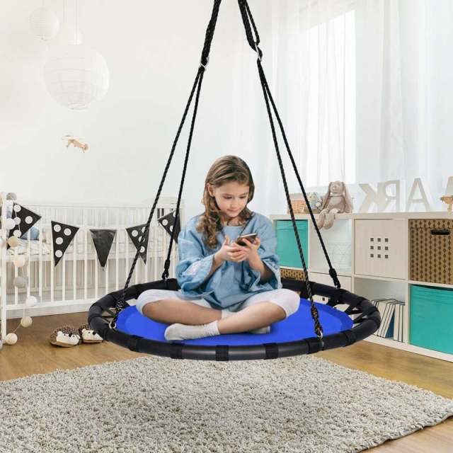 40" Kids Flying Saucer Tree Swing Set Indoor Outdoor Play Round Swing with Adjustable Heights & Multi-play Rope for Kids Adults