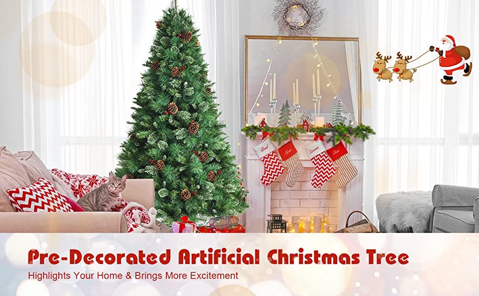 8FT Unlit PVC Artificial Christmas Tree Hinged Pine Tree with Metal Stand