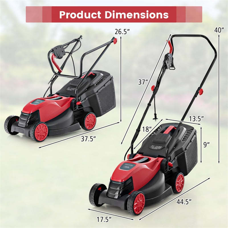 Electric Lawn Mower, 13" Corded Walk-Behind Lawnmower with 10AMP Motor, Grass Collection Box & 3 Adjustable Cutting Heights for Garden Yard Farm