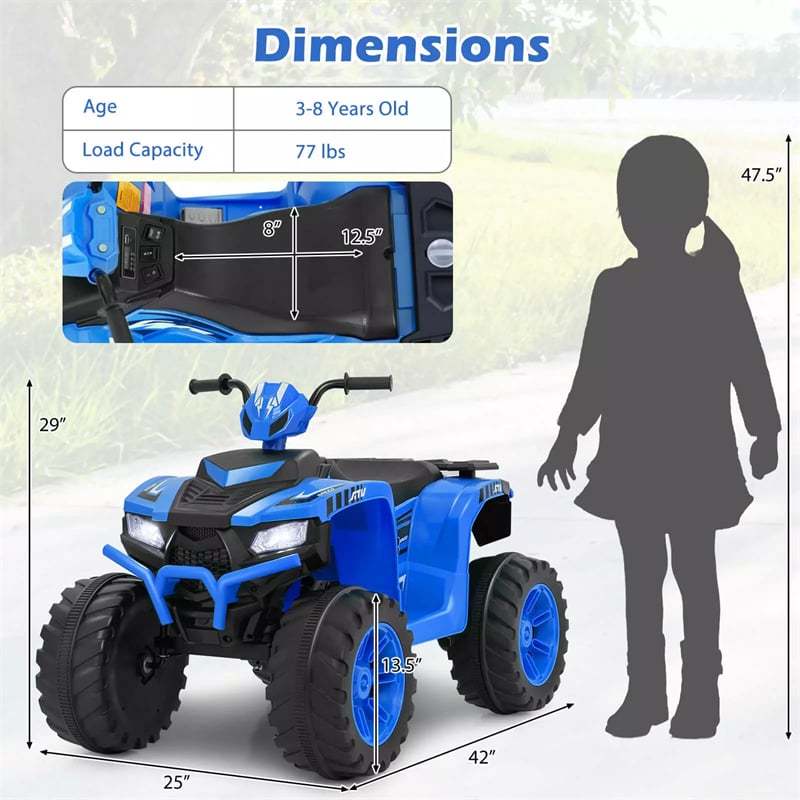 24V Kids Ride On ATV, Battery Powered Electric 4-Wheeler Quad Car with Wireless Connection & LED Lights for Boys/Girls Ages 3-8