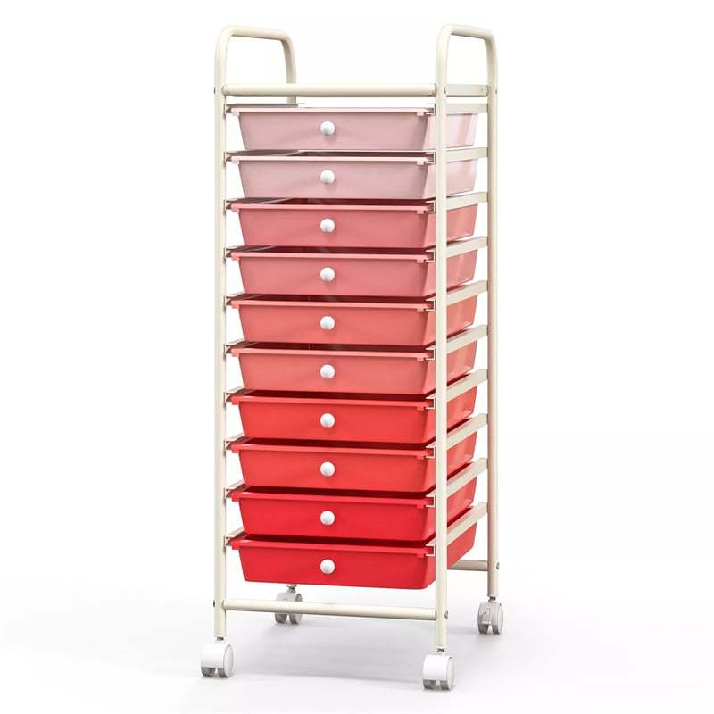 10-Drawer Rolling Storage Cart, Utility Cart with Drawers & Lockable Wheels, Mobile Art Craft Drawer Cart for Home Office, School