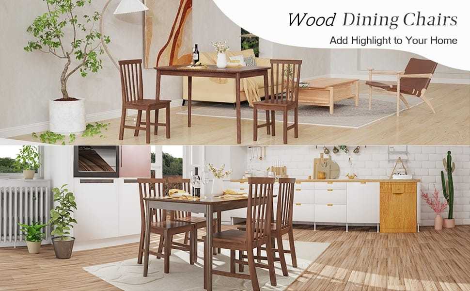 Wood Dining Chairs Set of 2, Modern Armless Kitchen Chairs with Slat Back & Rubber Wood Legs, Farmhouse Dining Room Chairs for Kitchen, Restaurant