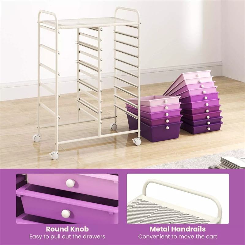 15-Drawer Rolling Storage Cart, Art &  Craft Organizer with Wheels & Removable Drawers for Tools, Scrapbook Paper, Home Office School