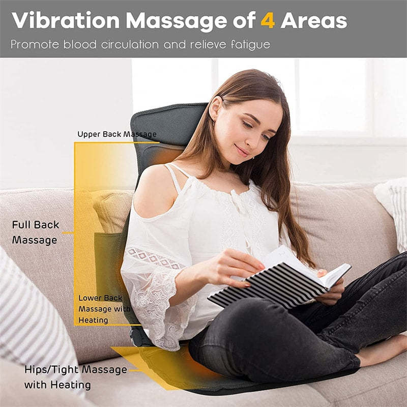 Massage Seat Cushion with Heat, 10 Vibrating Motors & 2 Heat Levels, Vibration Back Massager Massage Chair Pad for Home Office Use