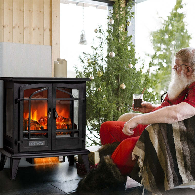25" Electric Fireplace Stove, Freestanding 1400W Stove Heater with Realistic Flame Effect, Adjustable Temperature, Overheat Protection for Indoor Use