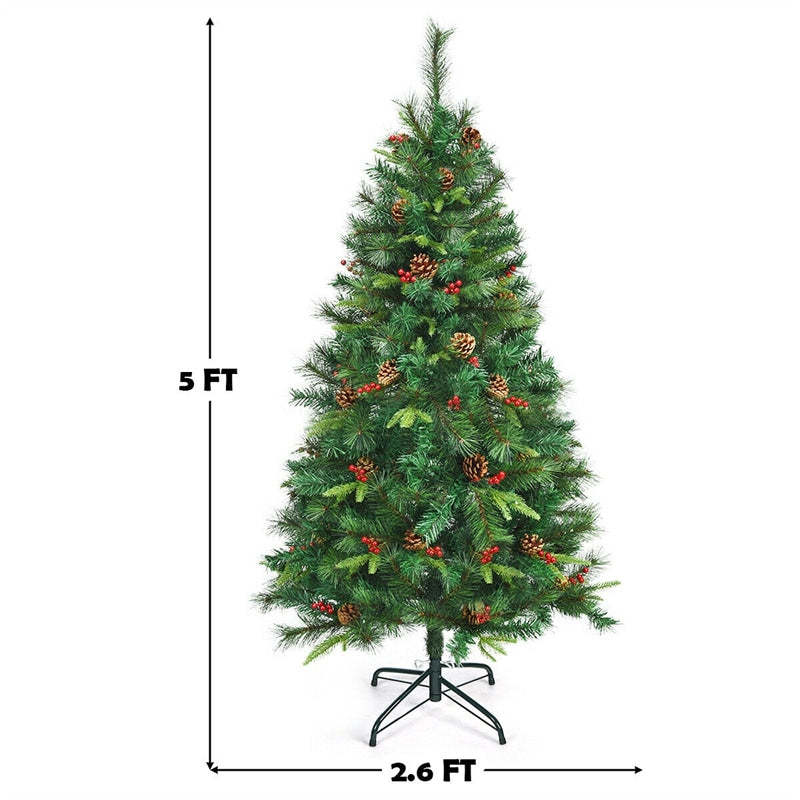 5FT Pre-lit Artificial Hinged Christmas Tree with 150 LED Lights Metal Stand