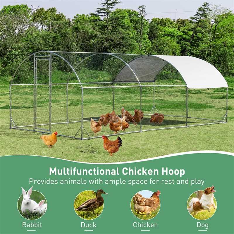 19ft Large Metal Chicken Coop, Galvanized Walk-in Poultry Cage with PE Cover, Dome Shaped Chicken Run House Rabbit Hutch for Outdoor Backyard Farm Use