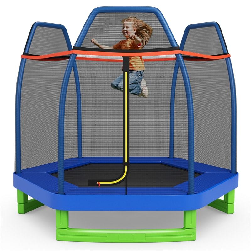 7ft Kids Trampoline Outdoor Indoor Recreational Bounce Jumper with Safety Enclosure Net Combo