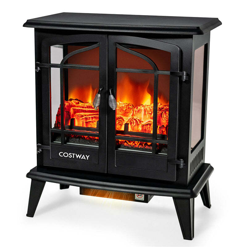 25" Electric Fireplace Stove, Freestanding 1400W Stove Heater with Realistic Flame Effect, Adjustable Temperature, Overheat Protection for Indoor Use
