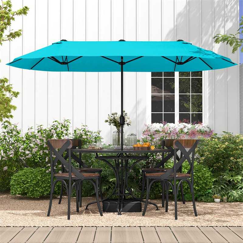 13FT Double-Sided Patio Umbrella, Extra Large Twin Market Umbrella with Base, Crank Handle, Safety Lock, Vented for Poolside, Deck, Backyard