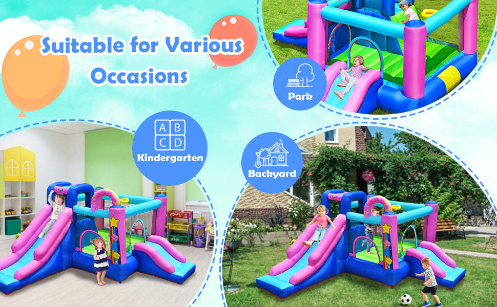 5 in 1 Inflatable Bouncey Castle Dual Slides Kids Bounce House without Blower
