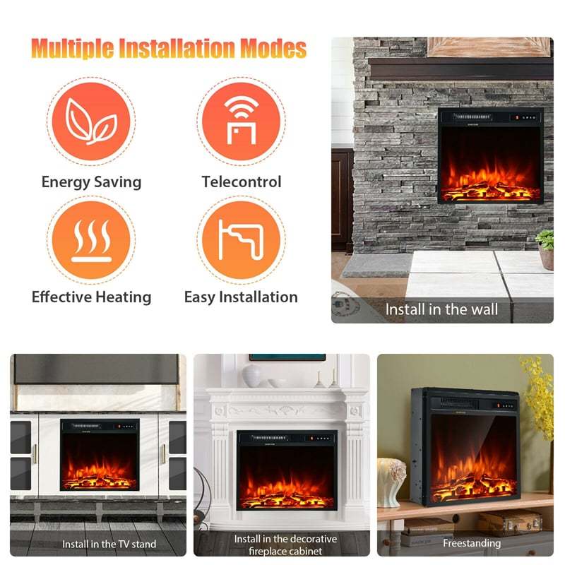 18" 1500W Recessed Electric Fireplace Insert Stove Heater with Remote Control