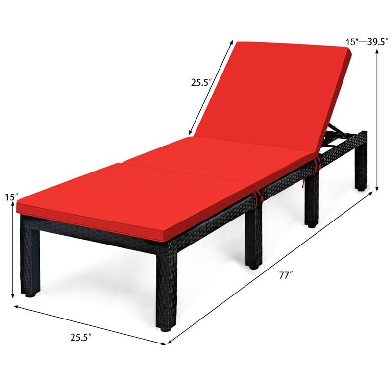 Patio Rattan Lounge Chair with Cushions & Set of 2 Cushion Covers, Adjustable Backrest Outdoor Chaise Lounge Sun Lounger for Poolside