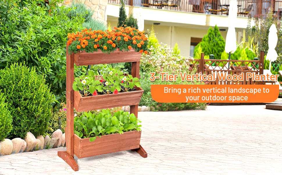 3-Tier Wooden Vertical Raised Garden Bed, Freestanding Tiltable Elevated Planter with 3 Drainage Boxes, Fir Wood Flower Rack for Vegetables & Herbs