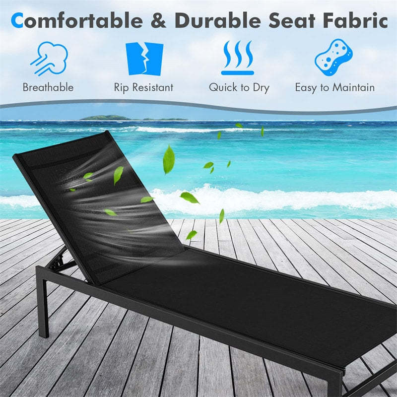 Aluminium Outdoor Chaise Lounge Chair 6-Position Adjustable Patio Recliner for Poolside Backyard