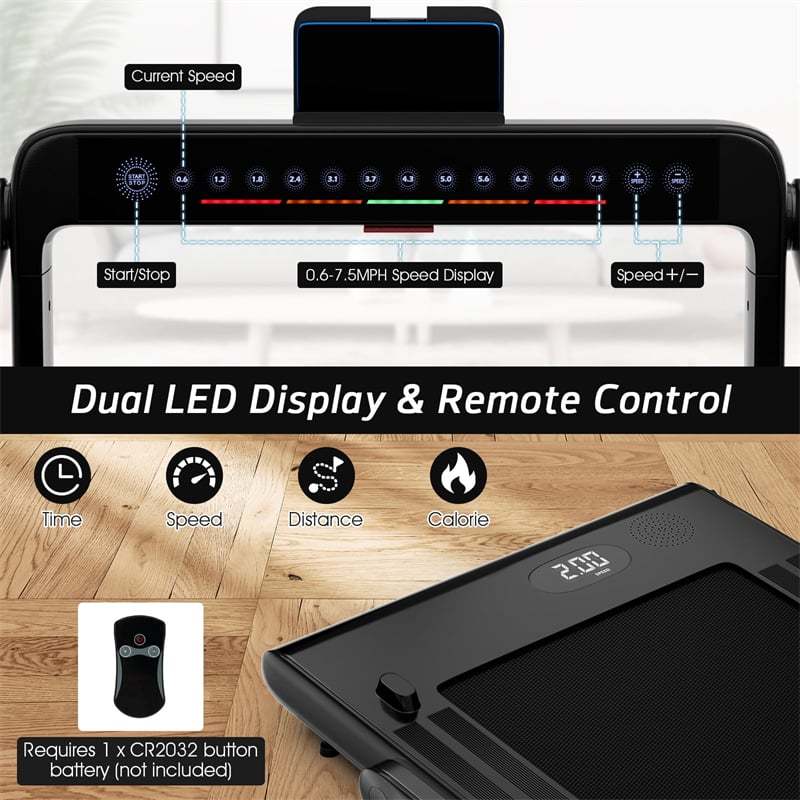 2-in-1 Under Desk Treadmill, 2.25HP SuperFit Folding Walking Jogging Machine with Dual Display, Remote & App Control, Bluetooth for Home Office