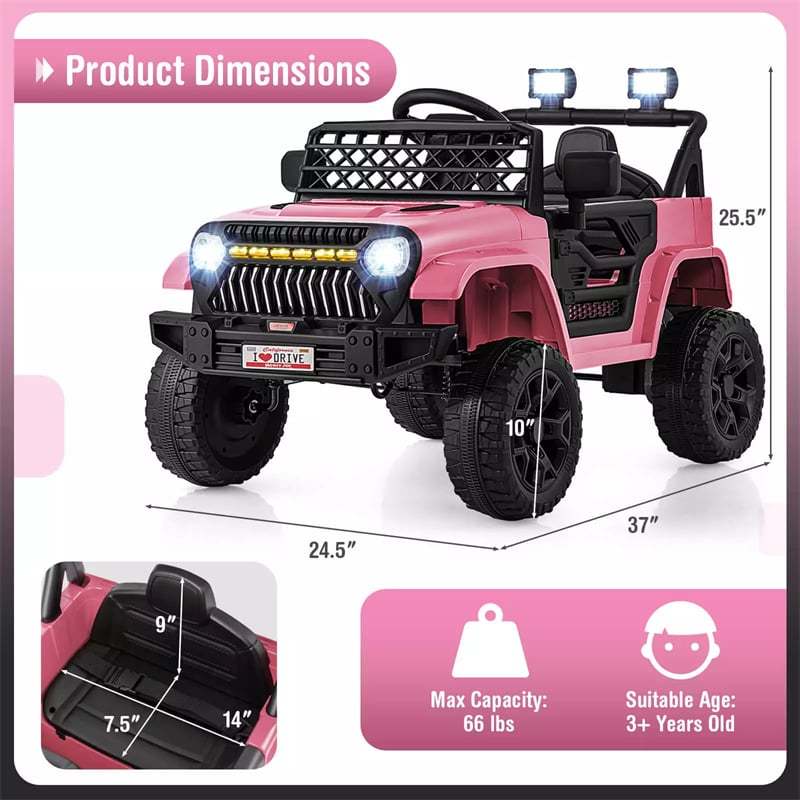 12V Kids Ride-On Truck, Electric Vehicle with Remote Control, Music & LED Lights, Battery Powered Toddler Ride-On Car for Boys & Girls 3+