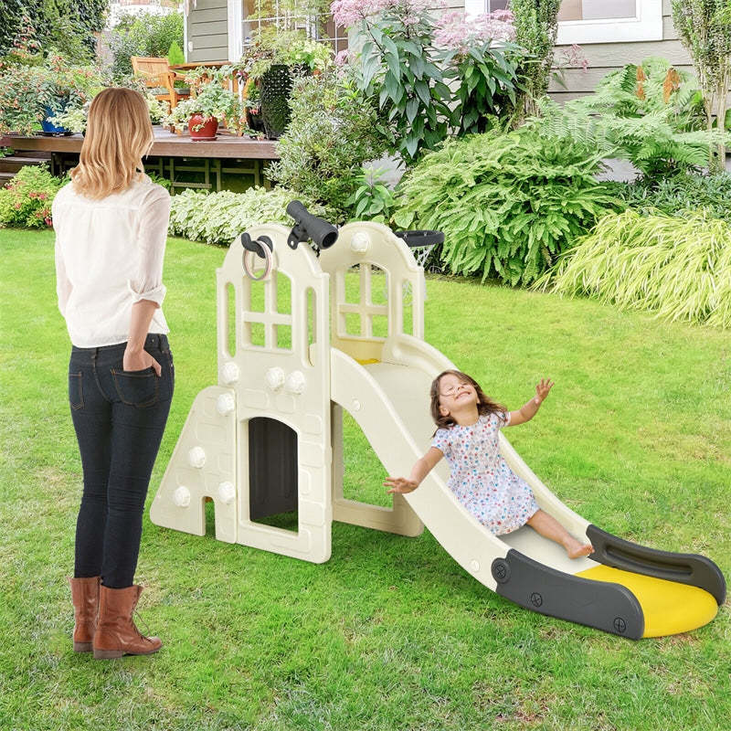 6-in-1 Large Slide for Kids, Toddler Climber Slide Playset with Basketball Hoop, Ring Toss, Freestanding for Indoor & Outdoor Use