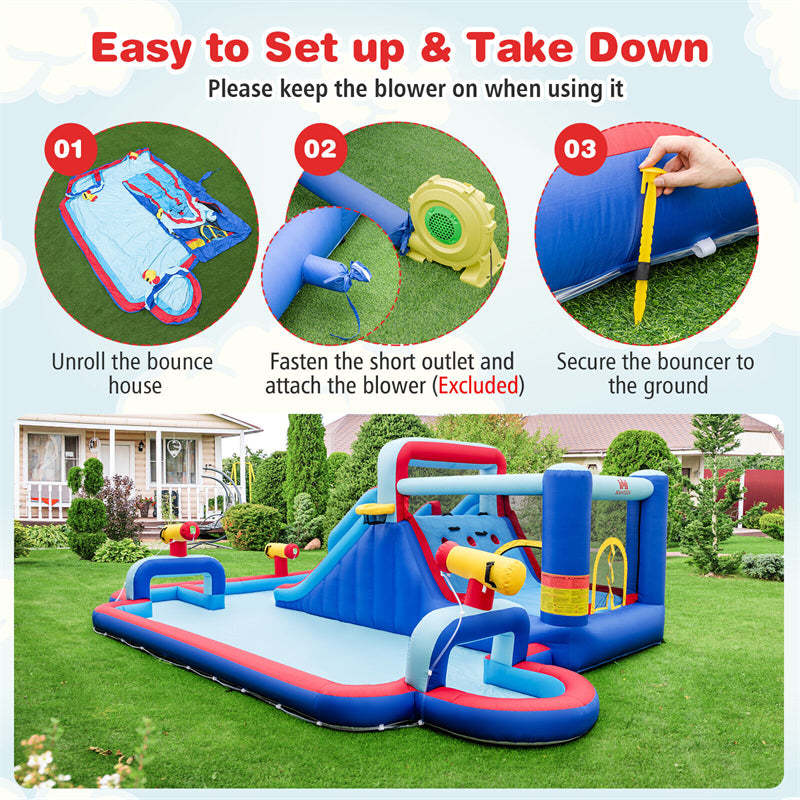 9-in-1 Giant Inflatable Water Slide Park Kids Bounce House Splash Pool with Dual Long Slides