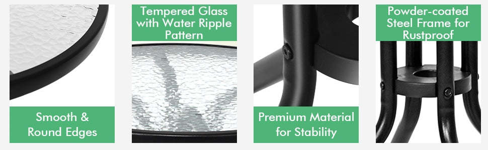 Bestoutdor 3PCS Patio Bistro Set Outdoor Folding Chairs with Round Tempered Glass Table, All Weather Garden Furniture for Poolside Yard