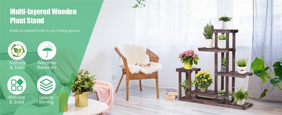 6 Tier Vertical Plant Stand Wooden Flower Display Stand Plant Pot Holder Multi Shelf Organizer Storage Rack for Home Patio Balcony Garden