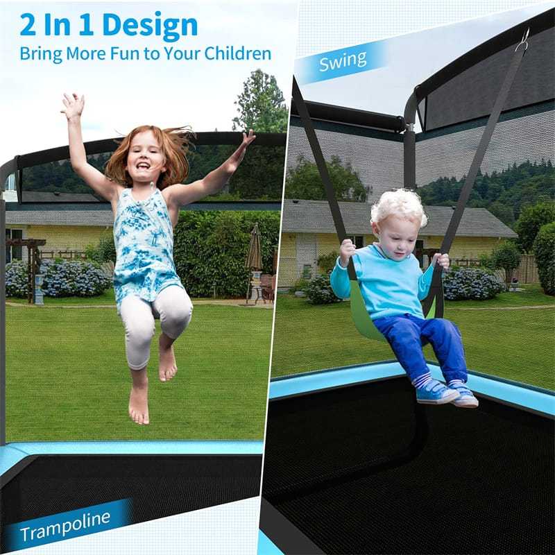 6FT Kids Trampoline with Swing & Safety Enclosure Net, ASTM Approved Indoor Outdoor Rectangle Trampoline for Boys & Girls, 220lbs Capacity